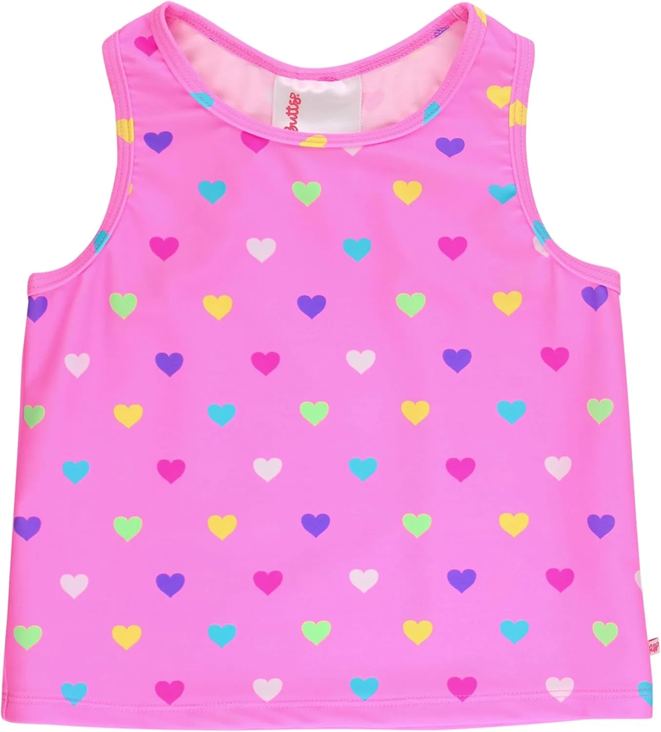 Детский топ для активного отдыха UPF50+ RuffleButts, Neon Pink Colorful Hearts