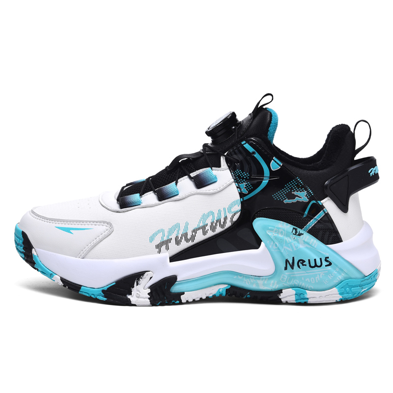 

Black-tailed deer Термоутепленные устойчивые к истиранию и скольжению баскетбольные кроссовки Black Tail Deer Mid Top унисекс бело-голубые с флисовой подкладкой