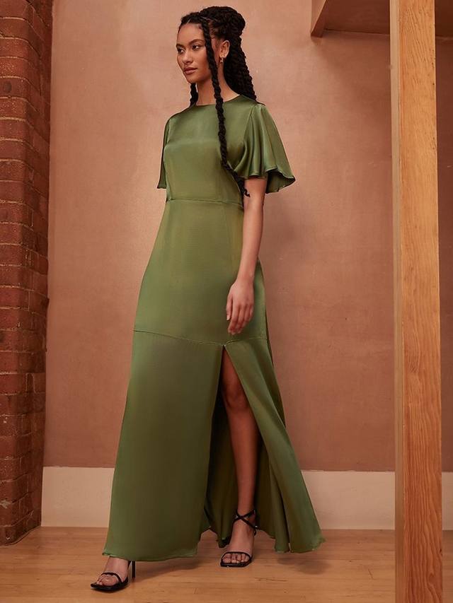 

Атласное платье макси с развевающимися рукавами от sienna Rewritten, цвет Olive Green