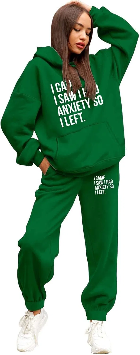 Женский спортивный костюм из толстовки и штанов, Generic, Y-#f-green
