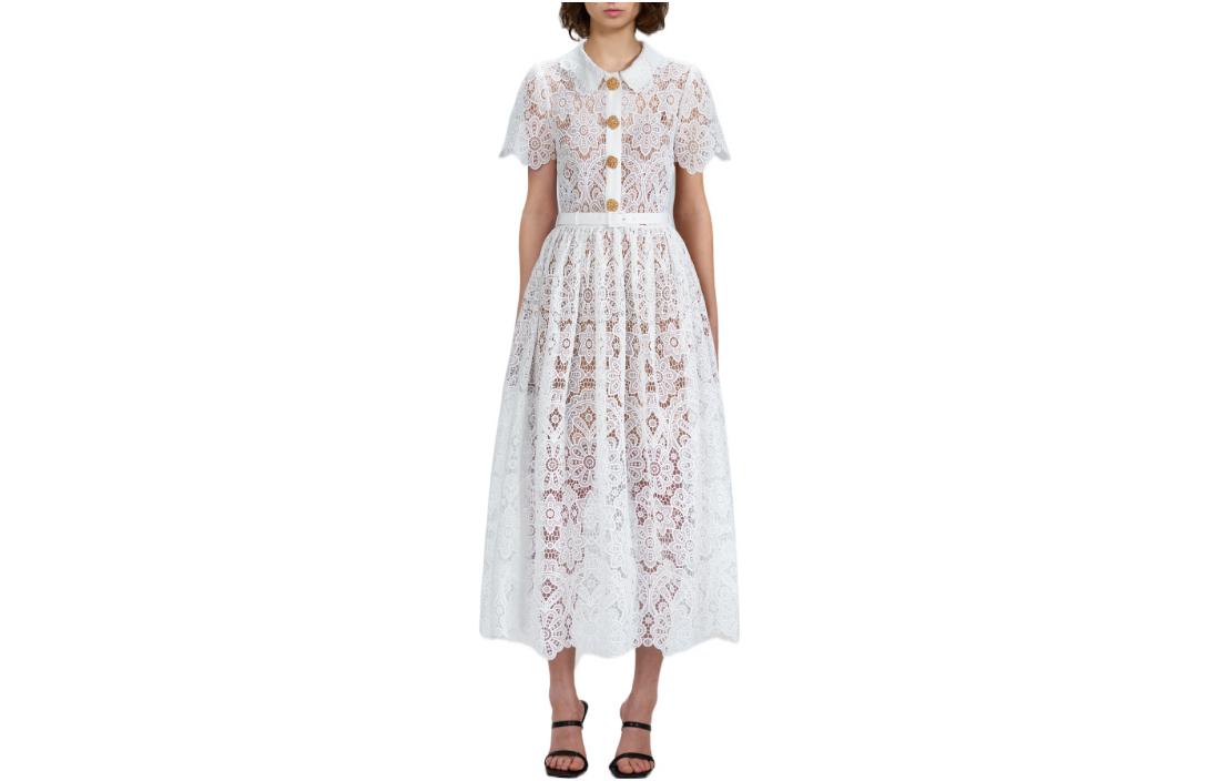 

Женское белое платье с короткими рукавами Self-portrait