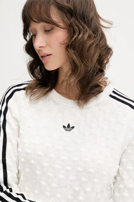 Свитер с добавлением шерсти классический пуловер Adidas Originals, бежевый — фото 4
