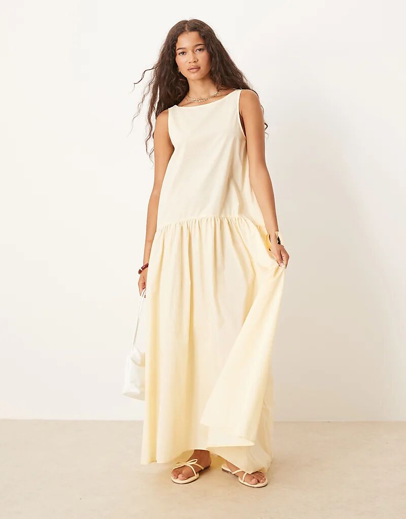 

Длинное платье из хлопка ASOS DESIGN с заниженной талией цвета пахты