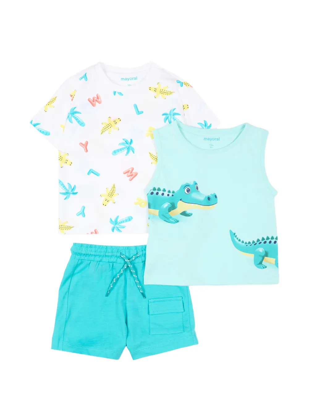 

Набор из трех хлопковых шортов с пальмовым принтом Mayoral, синий