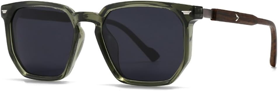 

Многоугольные квадратные мужские поляризованные солнцезащитные очки, модные женские солнцезащитные очки с отделкой под дерево и заклепками, солнцезащитные очки UV400 UJNHGQ, Green Grey