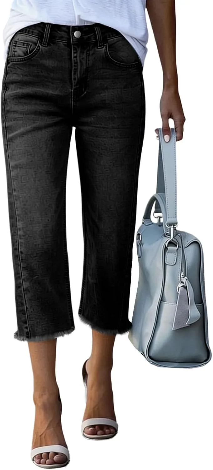 Женские укороченные джинсы High Waisted Straight Leg Capri с карманами