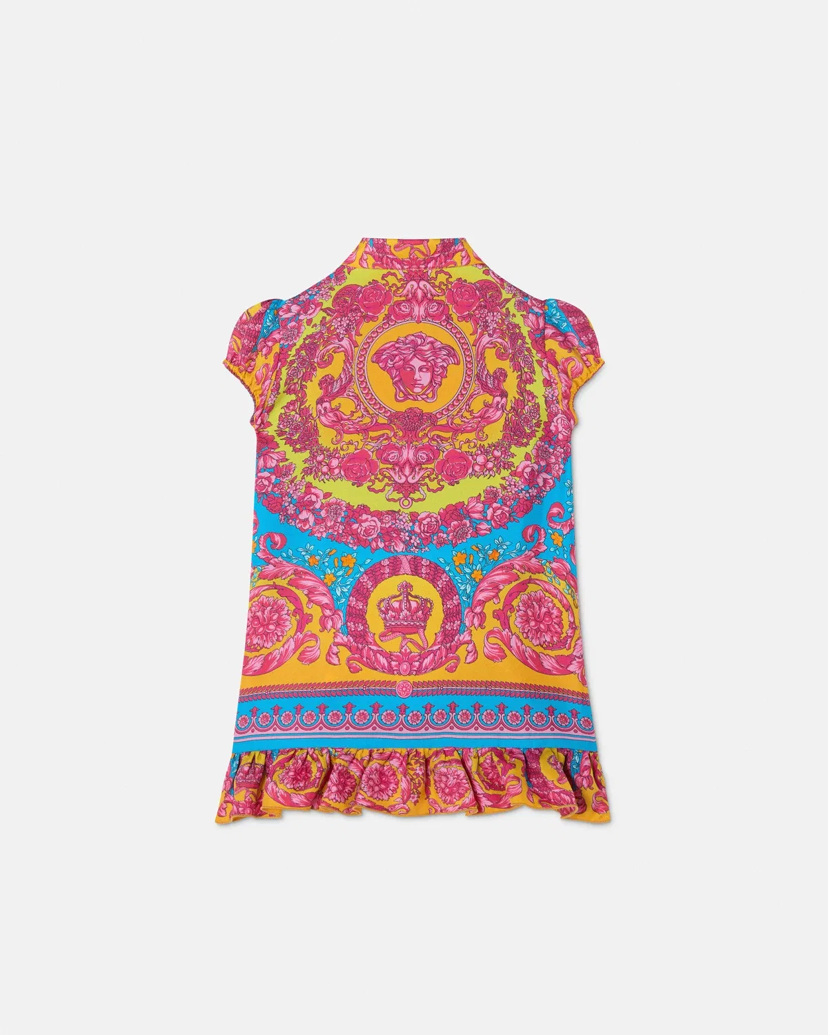 Детское платье из шелкового твила с принтом VERSACE, мультиколор — фото 3