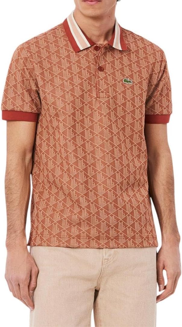 

Lacoste мужская сезонная короткая рукав классический крой монограмм поло, Iberis/Latte