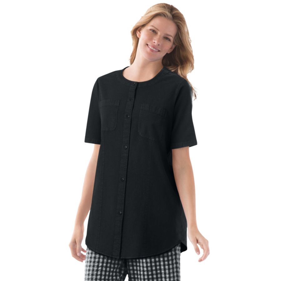 

Женская рубашка больших размеров с коротким рукавом из жатой ткани Woman Within, Black