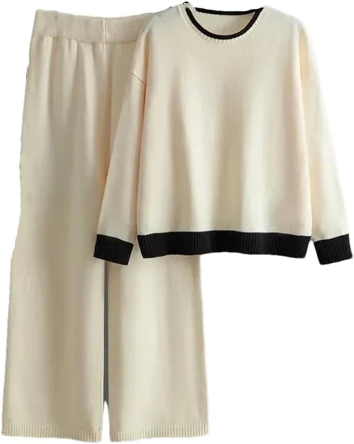 

Женский свитер O-Neck и широкие брюки