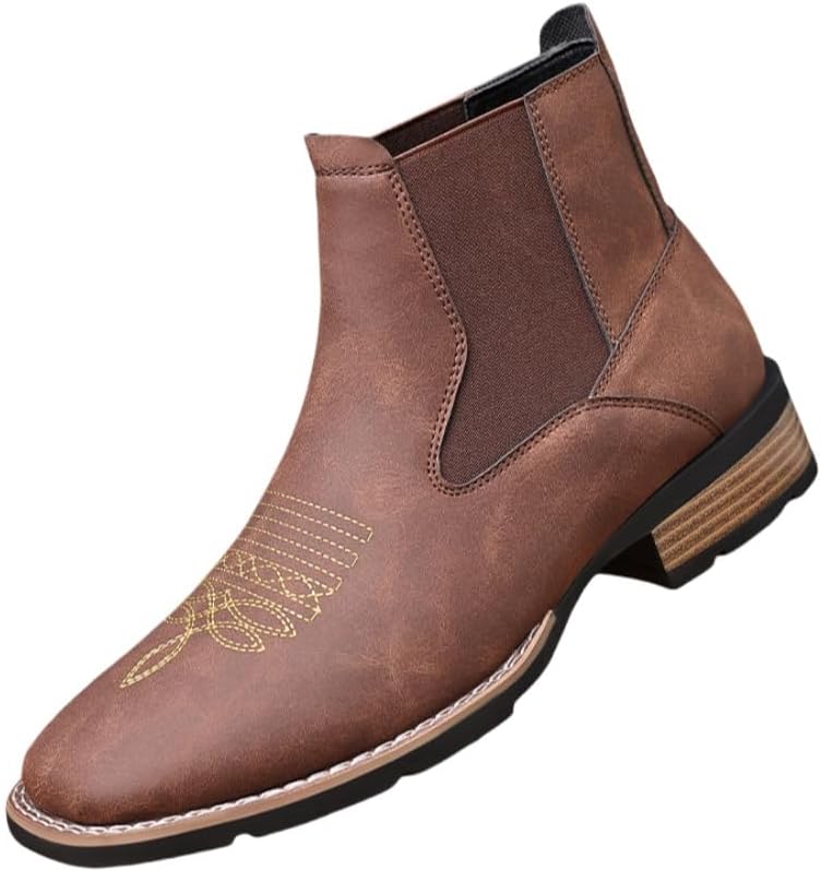 

Большие мужские вышитые ботинки FmShi - Ретро-стиль с эластичными боковыми вставками и резиновой подошвой, подходят для повседневной носки, вечеринок и осенне-зимнего сезона, кофейный