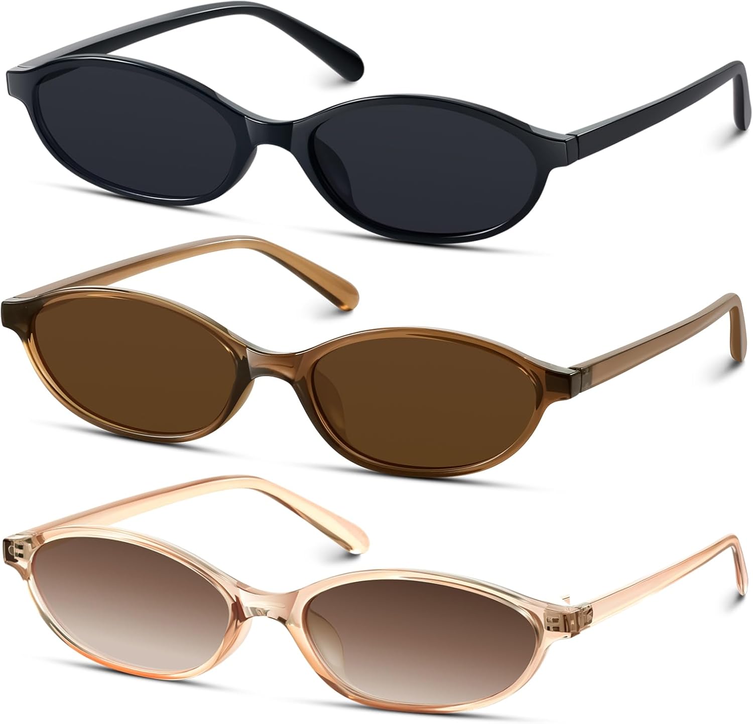 

Солнцезащитные очки KUGUAOK в стиле ретро, ​​овальные, для женщин, дизайн 90-х, маленькие «кошачий глаз», защита от УФ-излучения, модные узкие очки в стиле Y2k, Black+brown+tea