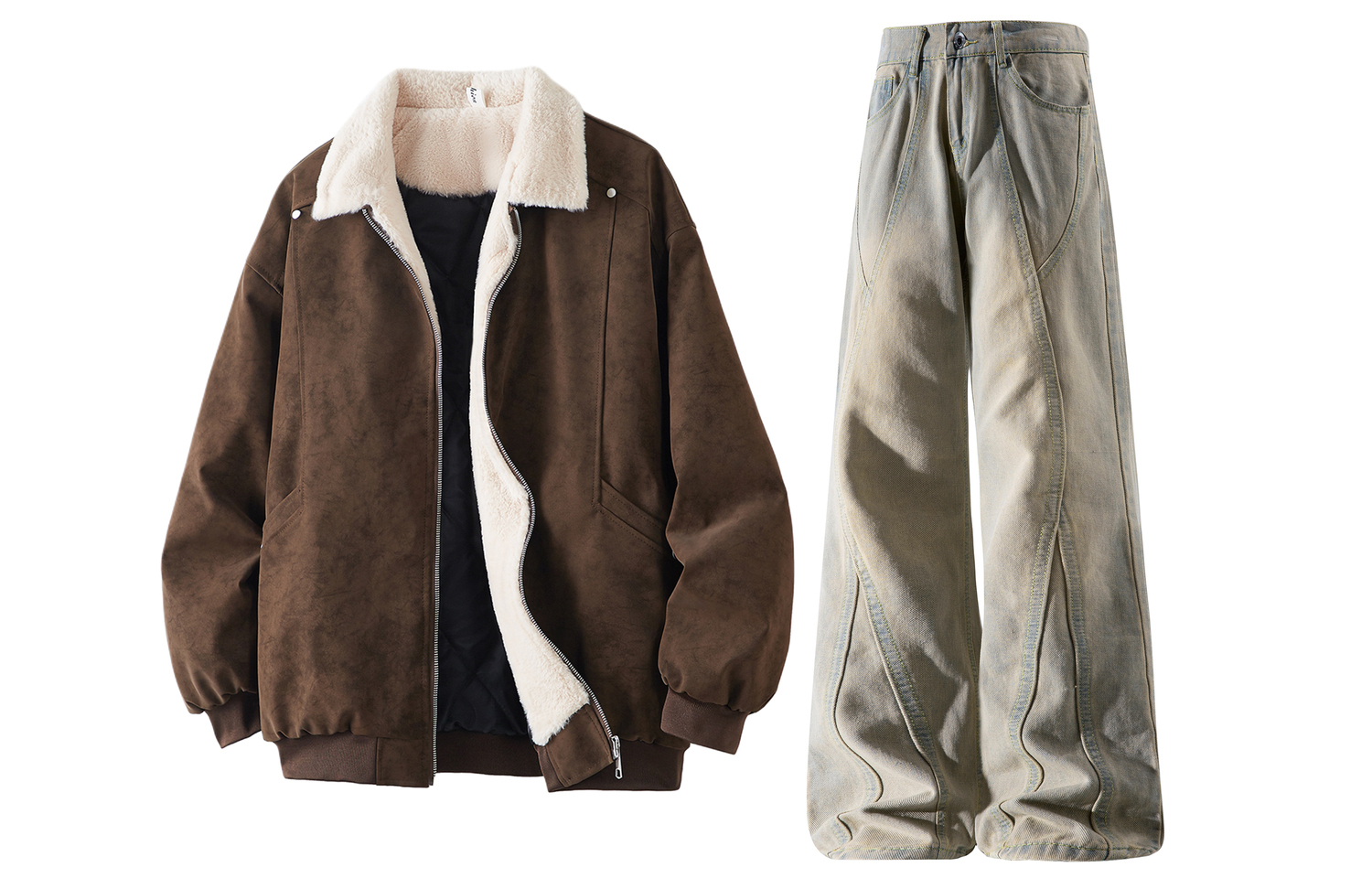 

Повседневный спортивный свитшот унисекс с круглым вырезом, утепленный и с флисовой подкладкой X1617, coffee jacket+желтый mud pants