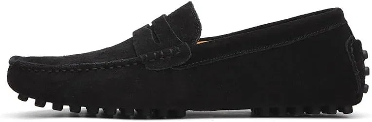 Лоферы кожаные нубук Penny Driving Shoes Black SayfuR — фото 2