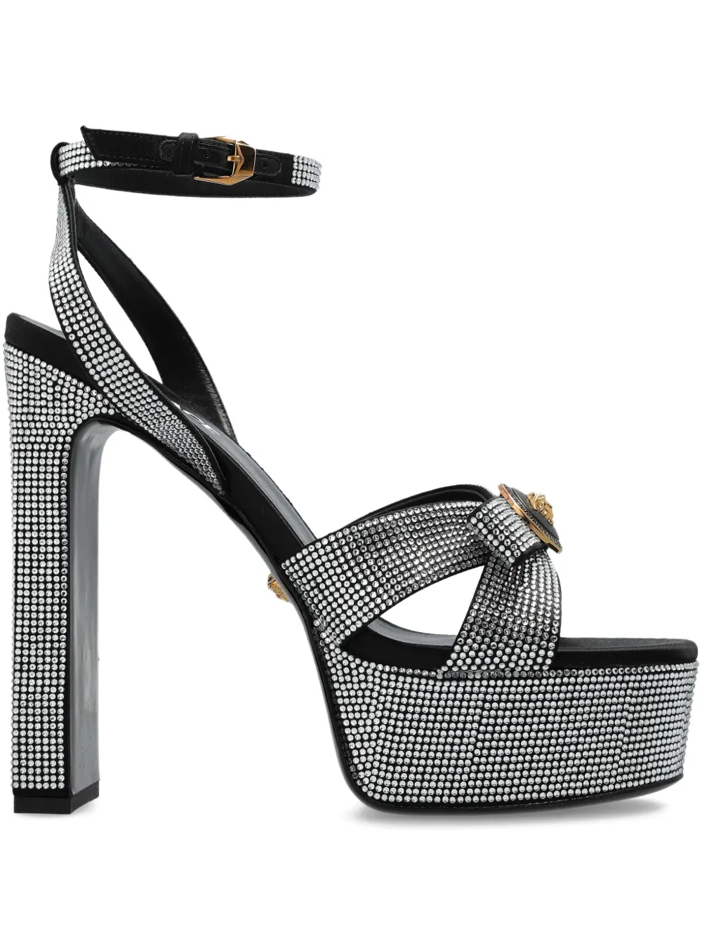 Босоножки на платформе с кристаллами VERSACE, черный