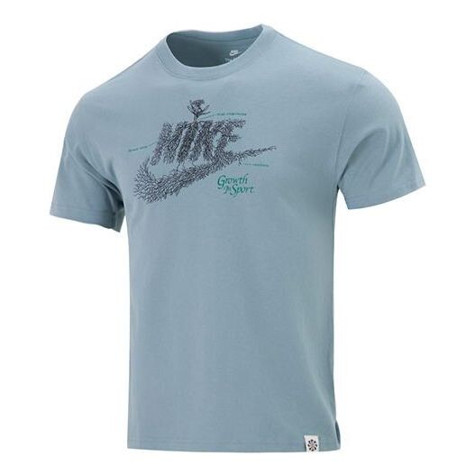 

Футболка Men's Nike Sportswear Plant Flowers Logo Printing Sports Round Neck Short Sleeve Gray Blue T-Shirt, синий