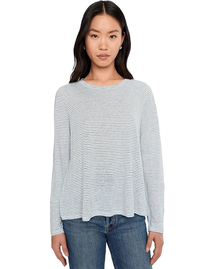 

Женская футболка Eileen Fisher Striped Organic Linen Jersey с длинным рукавом и круглым вырезом, Bayleaf