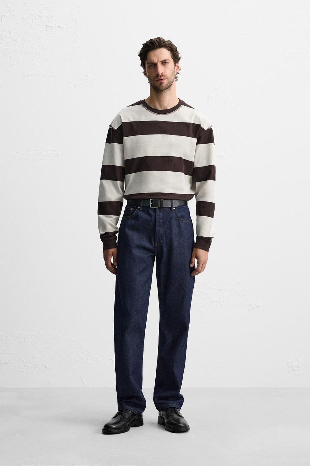 

Футболка из жаккардовой полоски ZARA, коричневый/белый