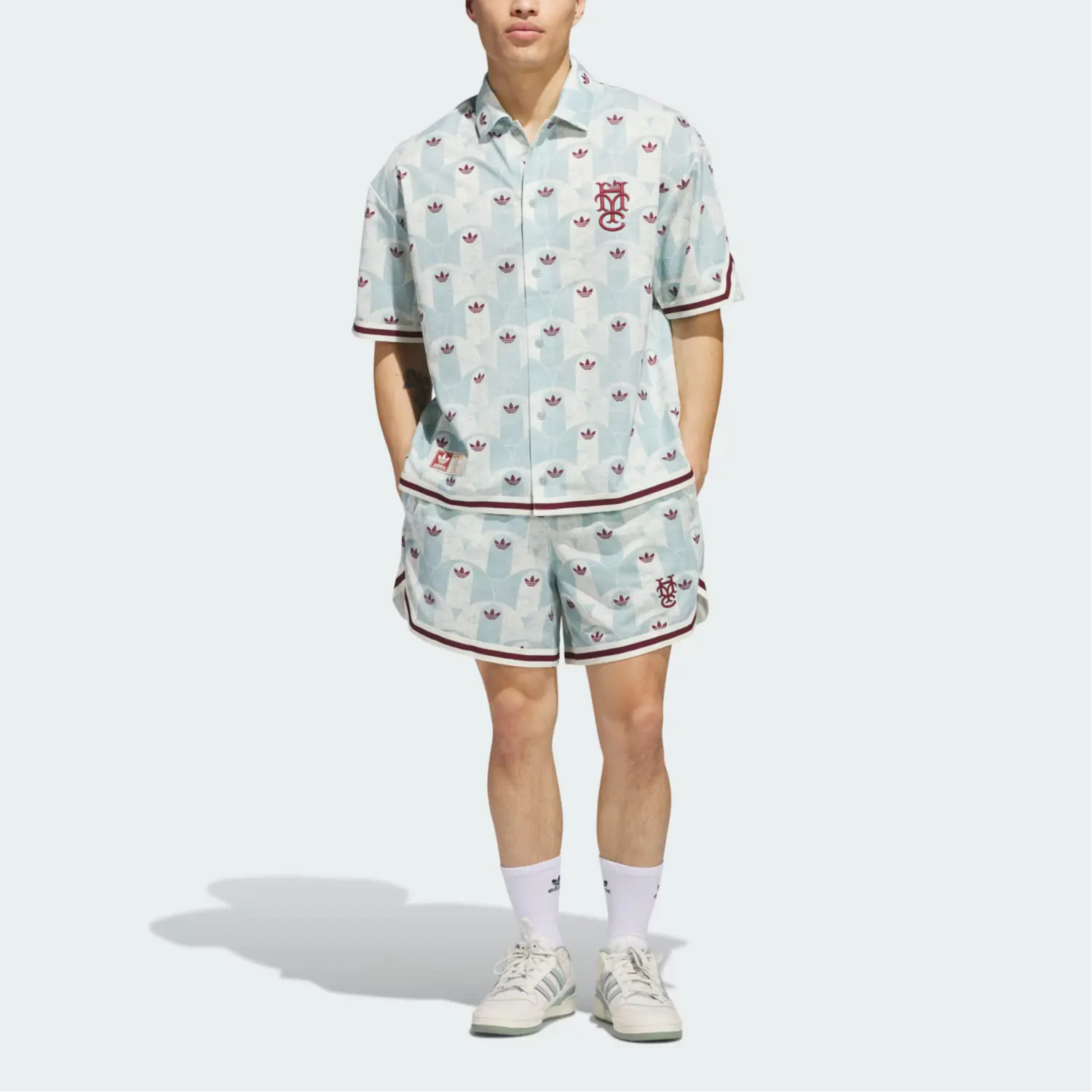 Рубашка Hyc Allover Print Shooter унисекс Adidas Originals, слоновая кость/зеленый/темно-красный — фото 3