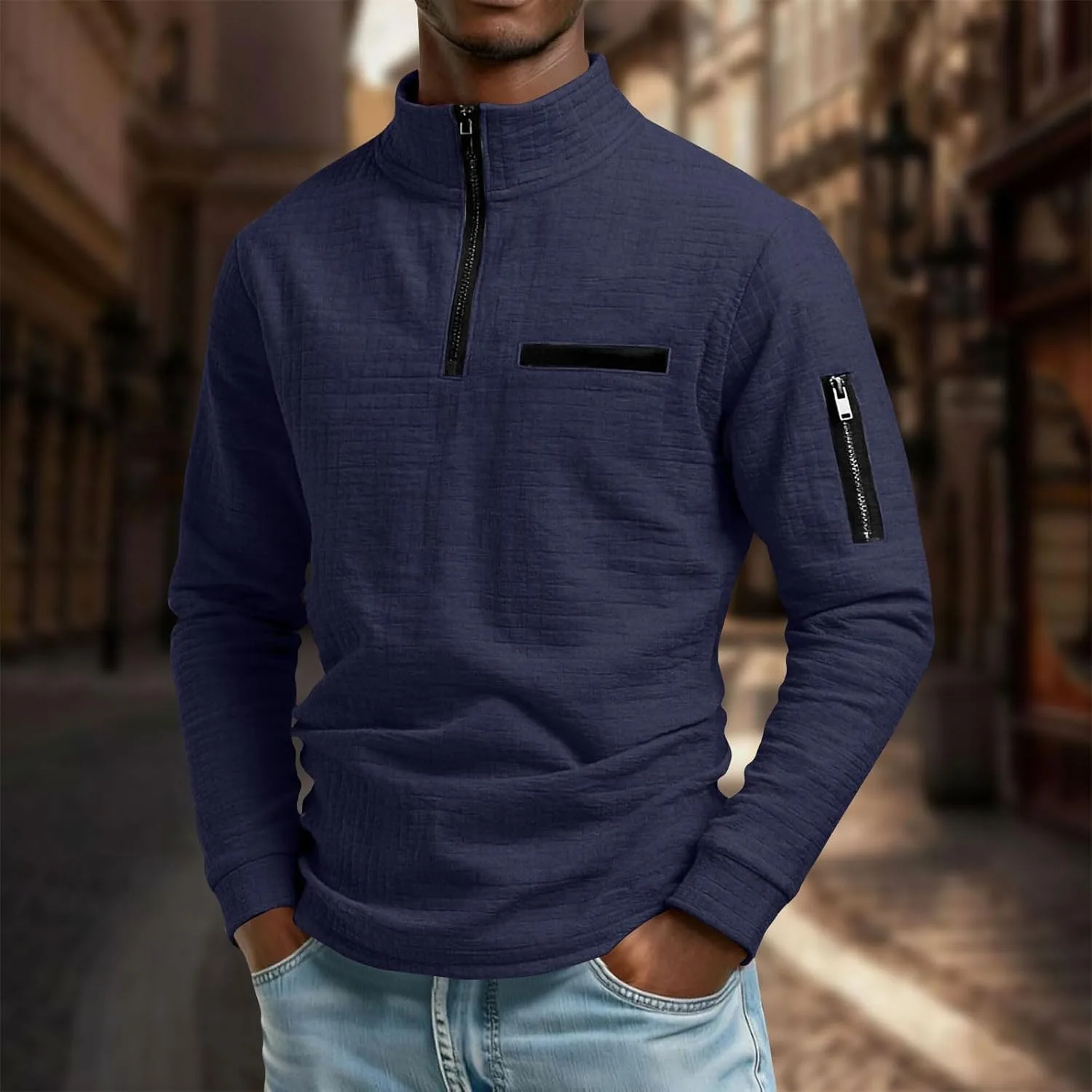 Мужской свитер 1/4 Zip с вафельной текстурой — фото 4