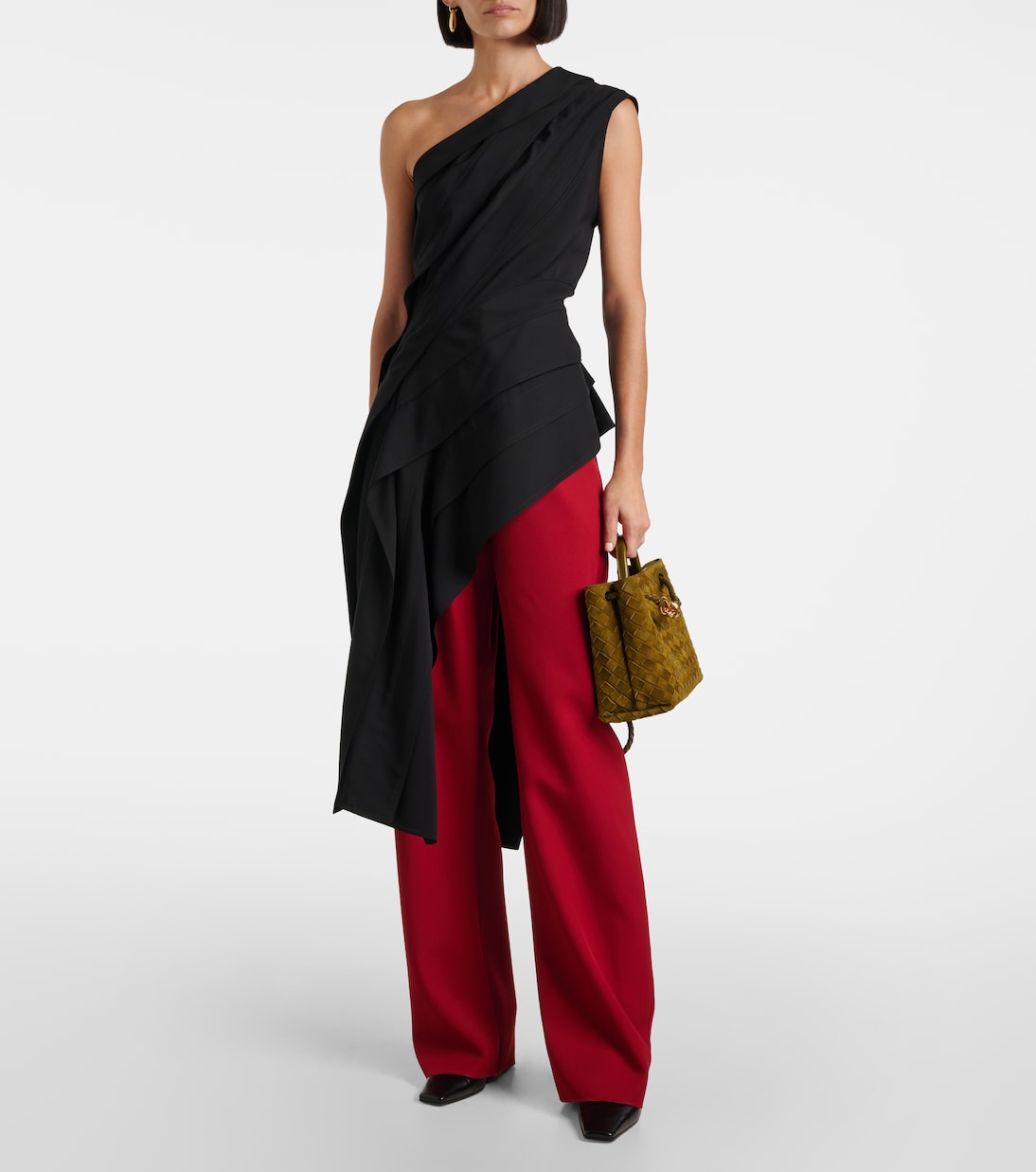 Трикотажный топ на одно плечо Bottega Veneta, черный — фото 2
