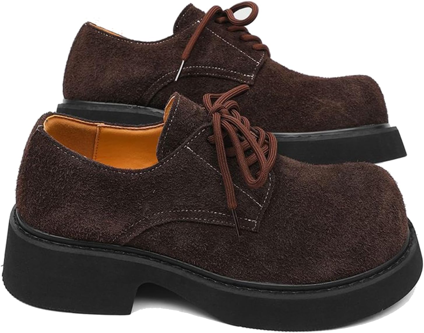 

Мужские замшевые массивные оксфорды на платформе, модные шнурованные с круглым носком, деловые повседневные комфортные классические туфли Tznbgge, темно-коричневый