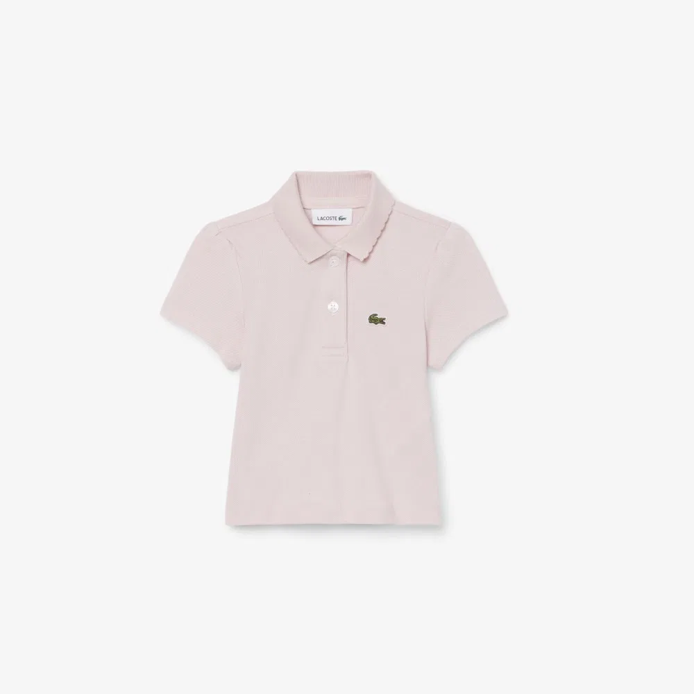 Детская светло-розовая рубашка-поло пике с рукавами-фонариками от Lacoste — фото 2