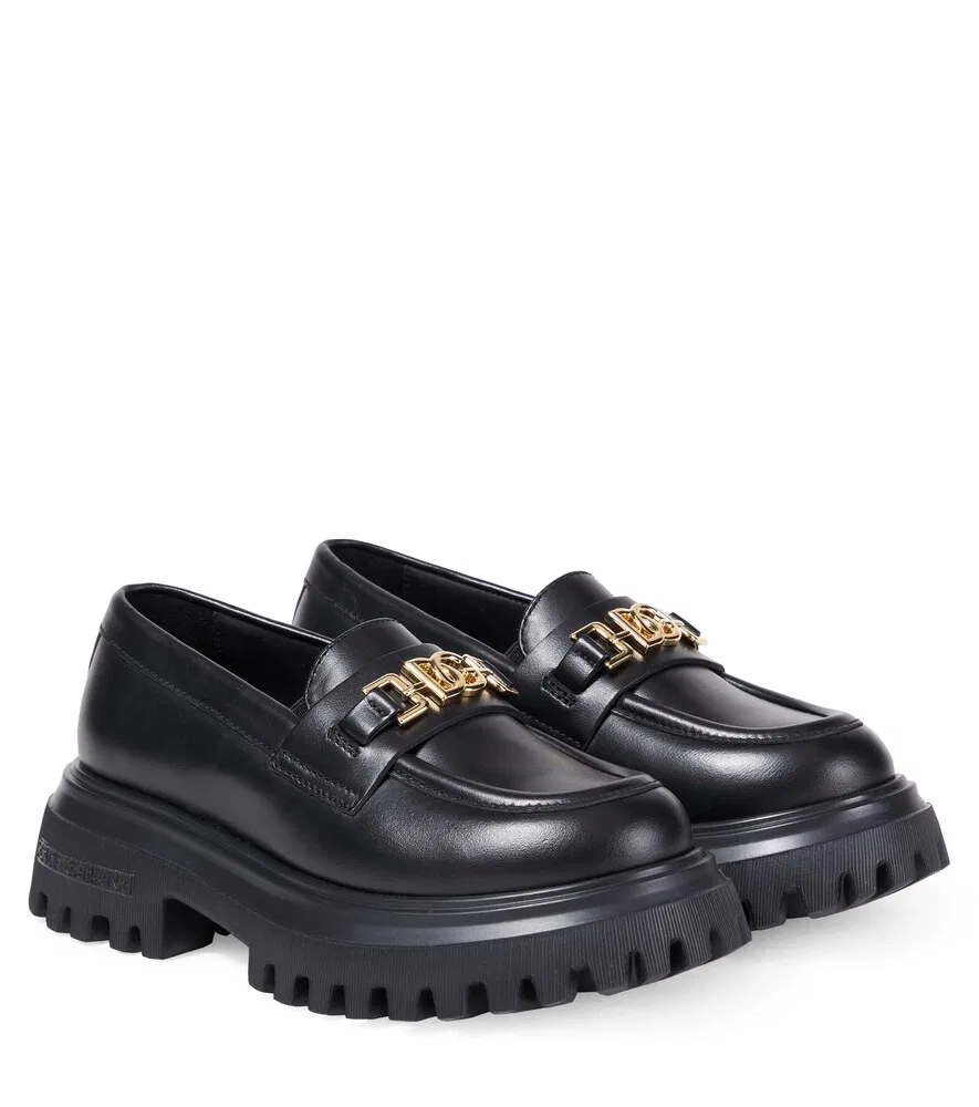 Кожаные лоферы DG Dolce&Gabbana Kids, черный