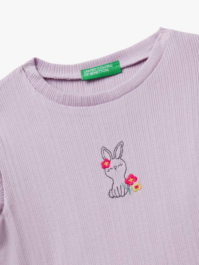 Детская футболка с длинным рукавом и принтом из хлопковой смеси Benetton, Violet — фото 3