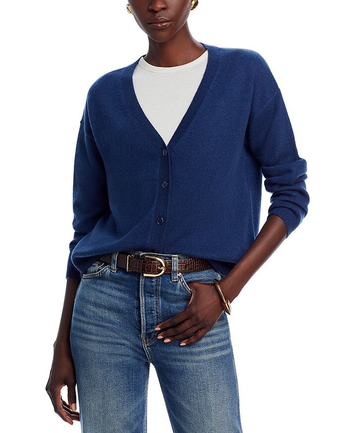 

Кардиган C by Bloomingdale's Cashmere Cashmere с V-образным вырезомный, синий