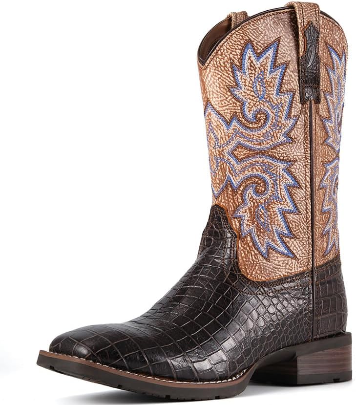Мужские сапоги SUREWAY Caiman Cowboy - мужские вестерн-сапоги с квадратным носком, масло- и скользкоустойчивые, прочные, модные классические сапоги-ботфорты высотой 25 см, сапоги с мягким носком, шоколадный