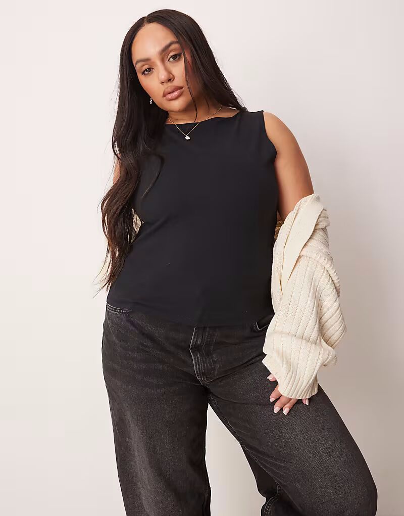 

Майка ASOS DESIGN Curve с вырезом-лодочкой черного цвета