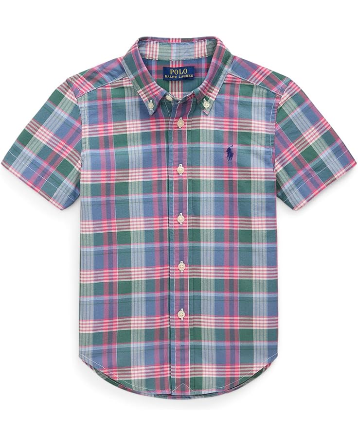 

Рубашка Polo Ralph Lauren Kids Plaid Cotton Oxford Short Sleeve Shirt, цвет Green Blue Multi