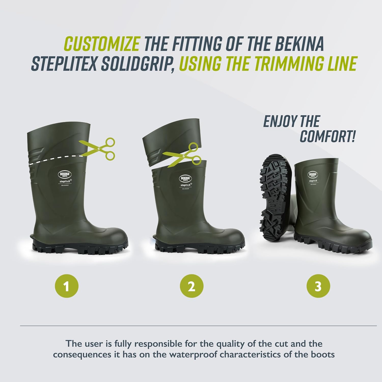 Резисапоги Bekina StepliteX SolidGrip S4 с защитным носком для мужчин и женщин- легкие, водонепроницаемые, утепленные, с нескользящим стальным носком; соответствуют стандарту ASTM, черный/зеленый — фото 4