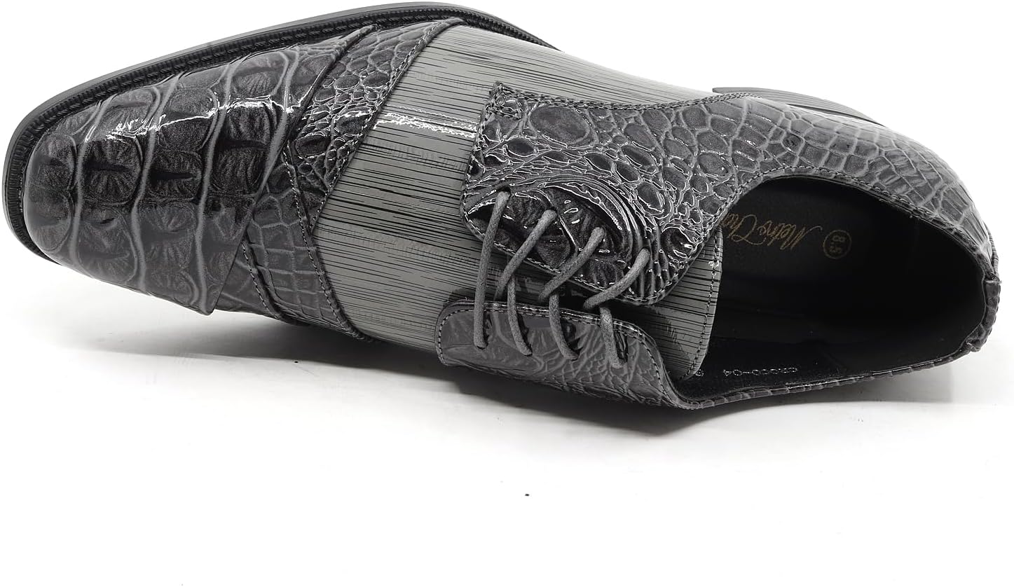 Мужские туфли Metrocharm, смокинг, свадебные, с шнуровкой, носок капля, модель croco-04, серый — фото 4