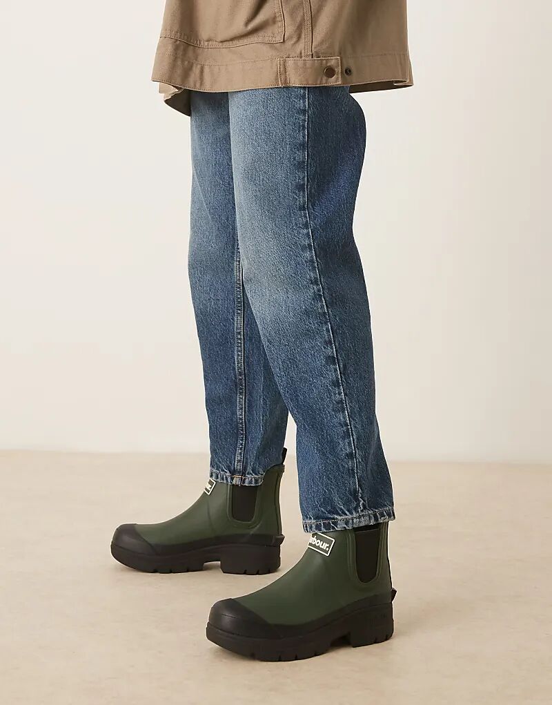Короткие резиновые сапоги Barbour Nimbus chelsea оливково-зеленого/черного цвета — фото 2