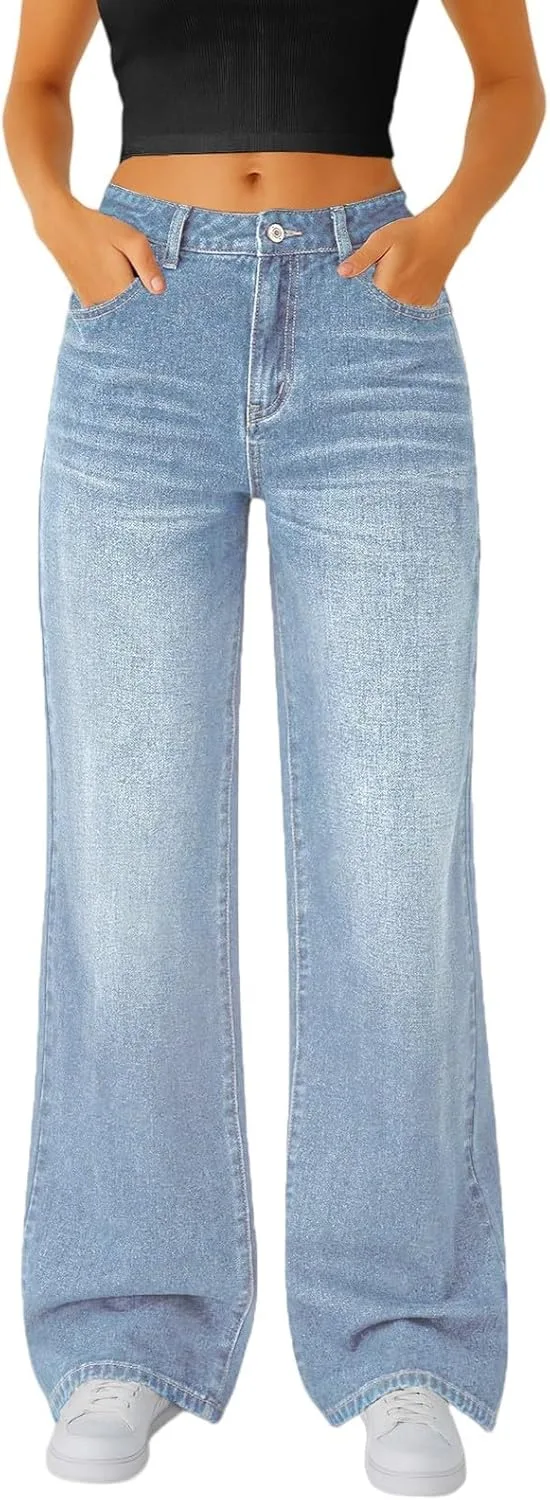 

Прямые джинсы для женщин, высокие, широкие, в стиле бойфренд