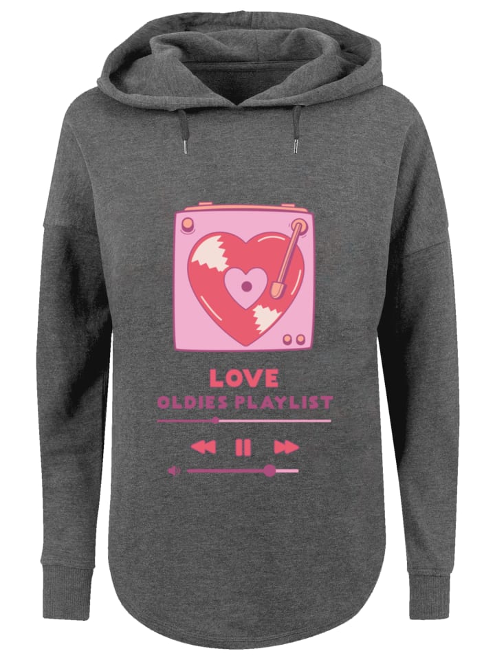 

Толстовка большого размера с капюшоном Love Oldies Playlist ко Дню святого Валентина в угольно-сером цвете F4NT4STIC