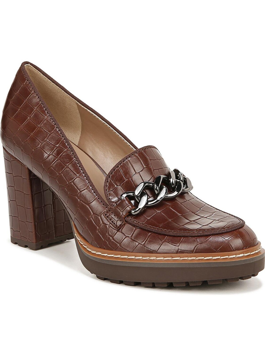 

Женские лоферы без шнуровки Callie с цепочкой на каблуке Naturalizer, цвет Brown Croco