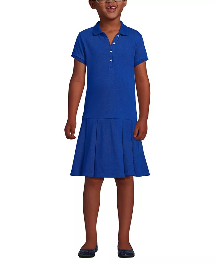 

Платье-поло с коротким рукавом и плиссированной сеткой для девочек Lands' End, синий