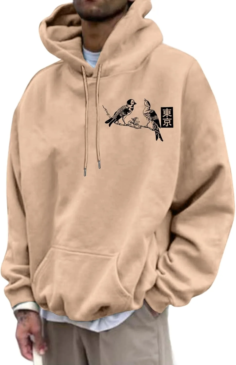 

Графический худи для мужчин | Японский цветочный принт, свободный крой JOWAMY