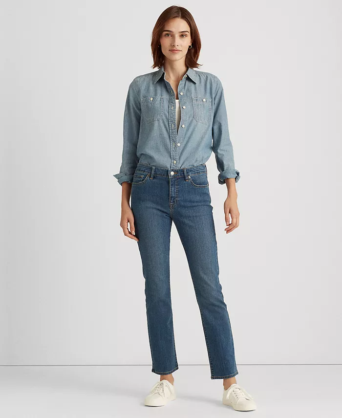 

Узкие джинсы средней посадки Petite Mid-Rise Straight Jean, длина Petite и Petite Short Lauren Ralph Lauren, синий