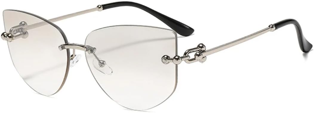 

Роскошные модные солнцезащитные очки без оправы в форме «кошачий глаз» для женщин и мужчин, для путешествий и вечеринок, с защитой от УФ-излучения UV400 TVTBBVV, Silver Silver