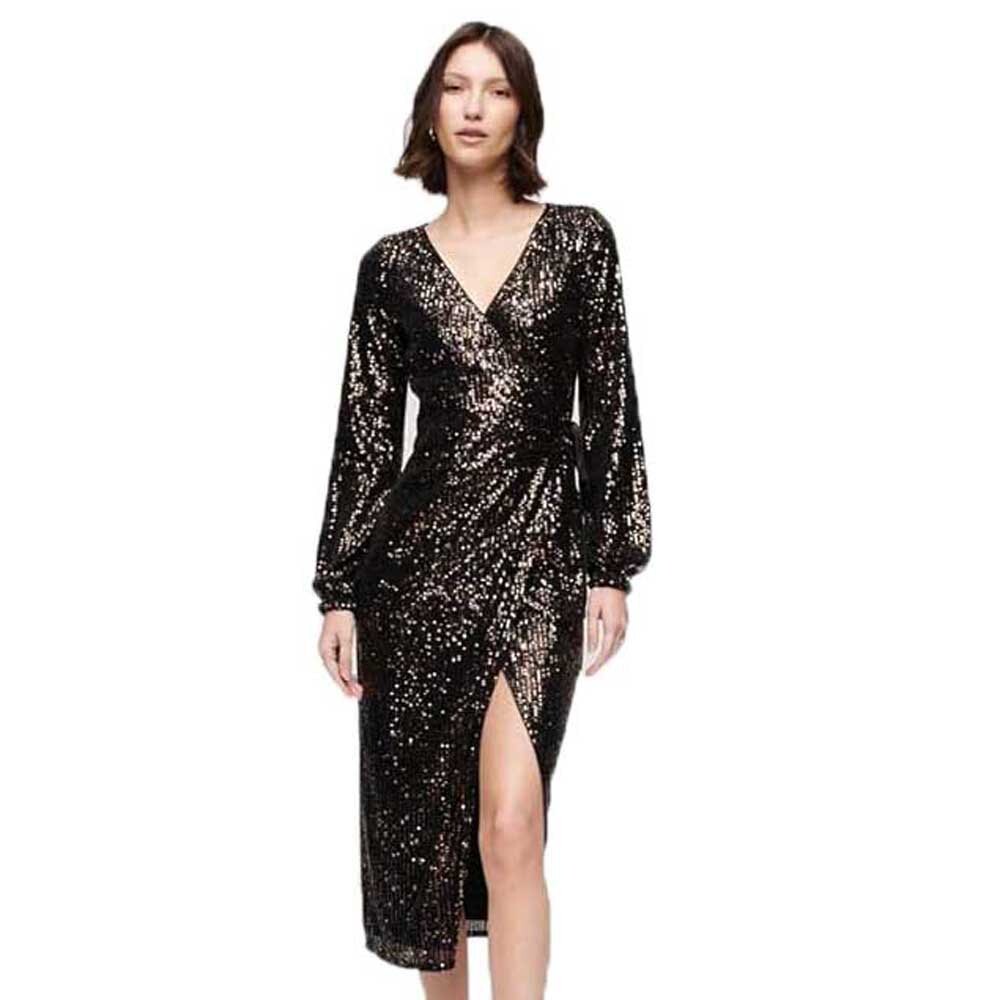 

Платье Superdry Sequin Wrap, серебряный, Серый, Платье Superdry Sequin Wrap, серебряный