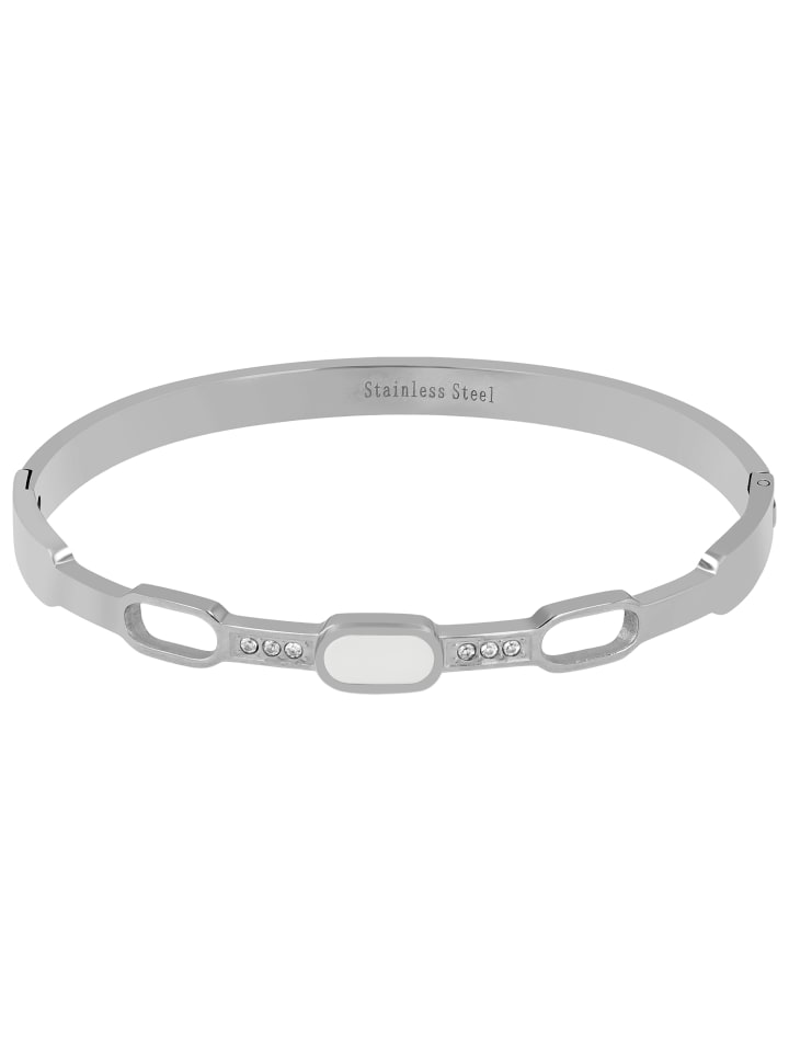 

Adeliás Женский браслет - браслет из нержавеющей стали с перламутровой вставкой, диаметр 6,0 см, серебристый