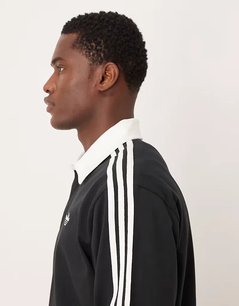Поло Adidas Originals с тремя полосками и длинными рукавами, черный — фото 4