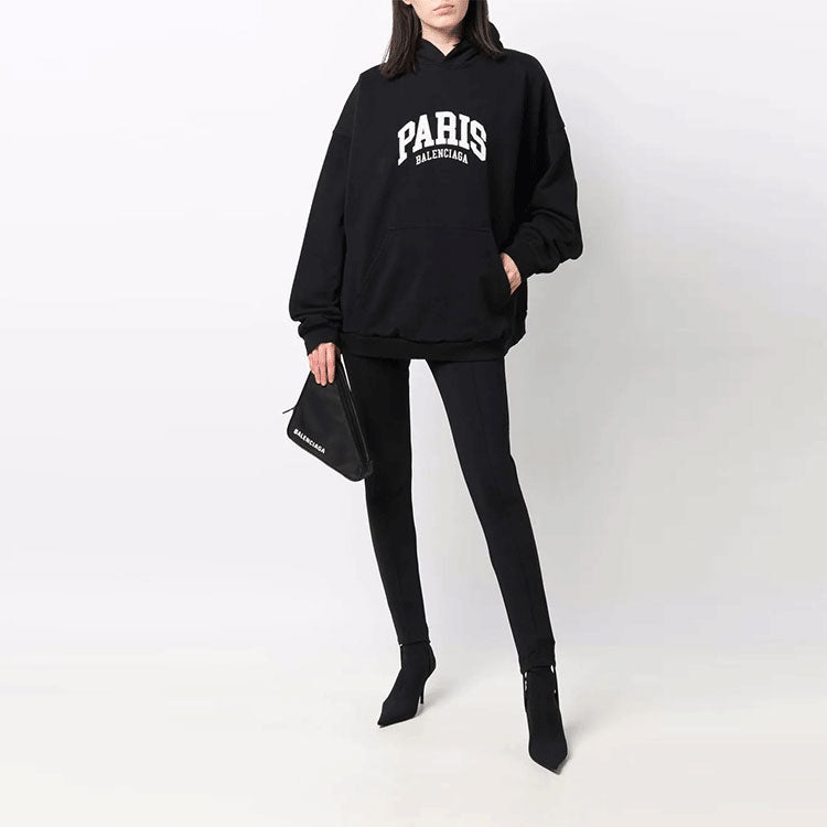 Худи Balenciaga Cities Paris Hoodie Wide Fit 'Black White', черный — фото 2