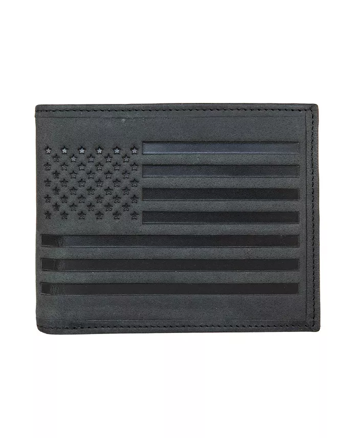 

Мужской кожаный кошелек Flag Embossed Leather Bifold Wallet Lucky Brand, черный