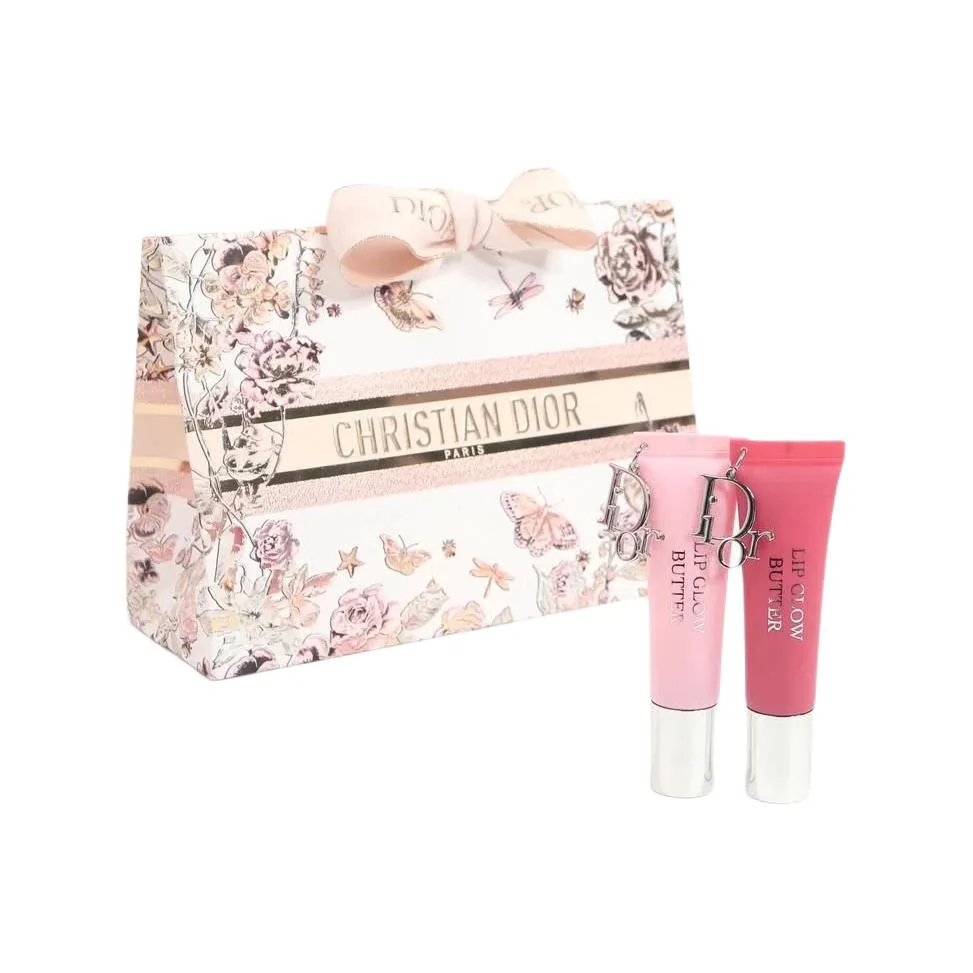 DIOR Набор двойных помад-блесков Jelly Lip Glosses, Gilded Butterfly Limited Shopping Bag Glossy, Two-Piece Set: Soothing Lip Gloss #101+Soothing Hydrating Lip Gloss #105