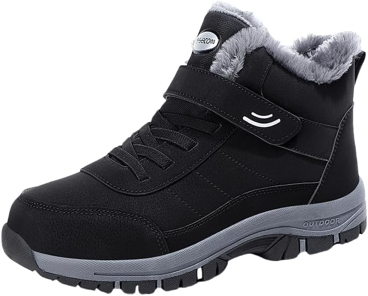 

Зимние мужские ботинки большого размера - утепленные спортивные сапоги до середины голени с нескользящей подошвой Hoalox, черный